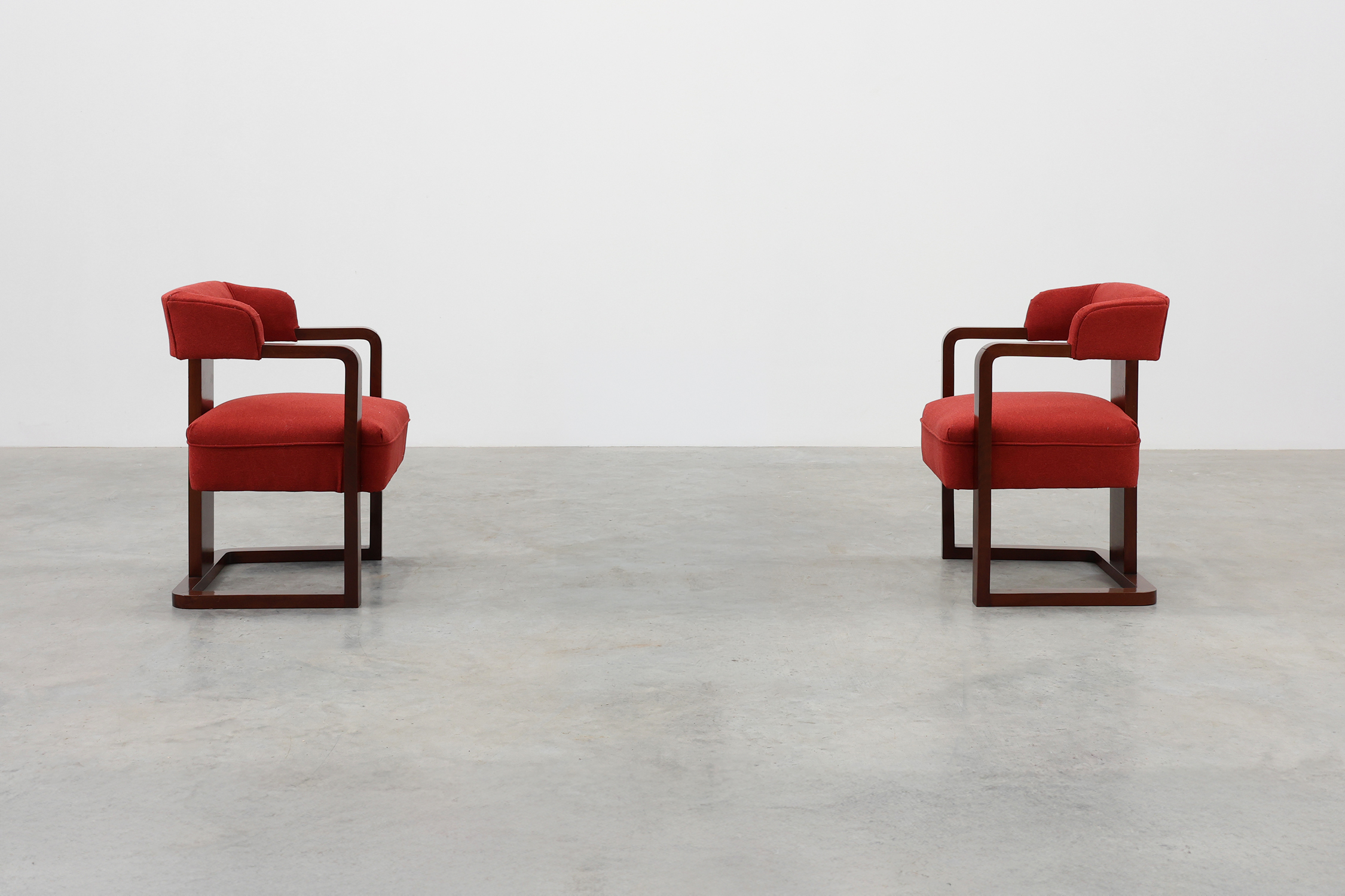 Set of Two Red Reupholstered Art Deco Chairs, Belgium ca. 1920thumbnail